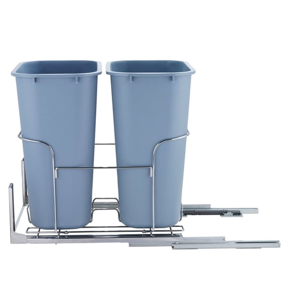 Pull Out Trash Can 35Lx2, Under Cabinet Kitchen Waste Bin with Slide, Double 37QT Bins, 110lbs Capacity, Heavy Duty Recycling Container for Sink Base Cabinet