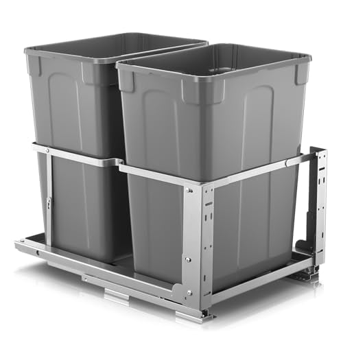 Pull Out Trash Can Under Cabinet, 35 QT x2 Under Sink Trash Can Waste Container with Soft-Close Slides, Heavy Duty Garbage Recycling Bin for Kitchen Cabinet, Sink$$Storage
