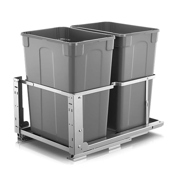 Pull Out Trash Can Under Cabinet, 35 QT x2 Under Sink Trash Can Waste Container with Soft-Close Slides, Heavy Duty Garbage Recycling Bin for Kitchen Cabinet, Sink