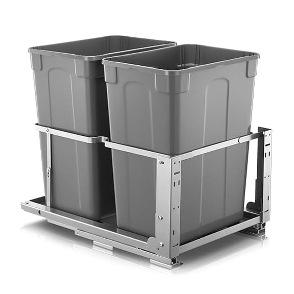 Pull Out Trash Can Under Cabinet, 35 QT x2 Under Sink Trash Can Waste Container with Soft-Close Slides, Heavy Duty Garbage Recycling Bin for Kitchen Cabinet, Sink
