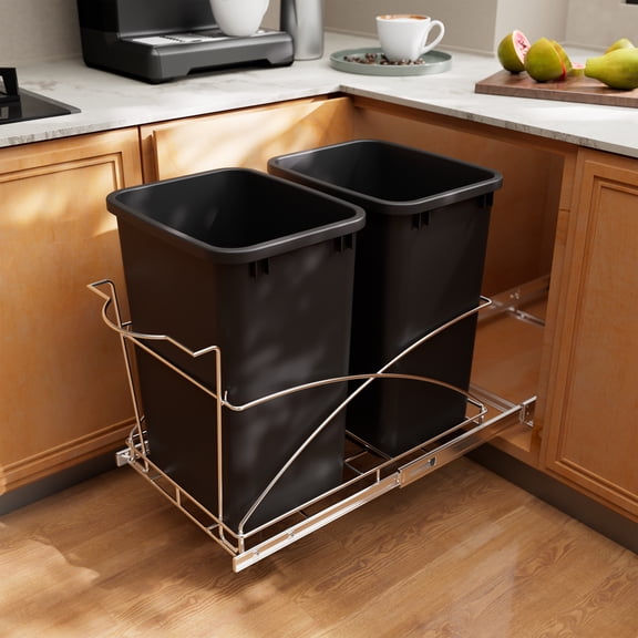 Pull Out Trash Can Under Cabinet 35QT Capacity 14"Wx22"D, Heavy Duty Kitchen Garbage Bin Soft-Close Full Extension Slides, Cabinets Cabinet Trash Can Slide Out Waste Container for Kitchen