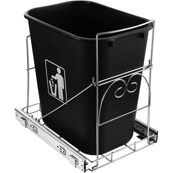 Pull Out Trash Can Under Cabinet, Adjustable Garbage SlideOut Shelf for Kitchen, Roll-Out Sliding Rack for Waste Can Under Kitchen Sink/Panty, Trash Can Not Included