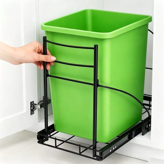 Pull Out Trash Can Under Cabinet, Heavy Duty Steel Sliding Cabinet Sink Under-Trash Bin Kit for Kitchen fits 7-10 Gal - No Bins , Require 13.5"W x 18"L x 17.5"H Cabinet