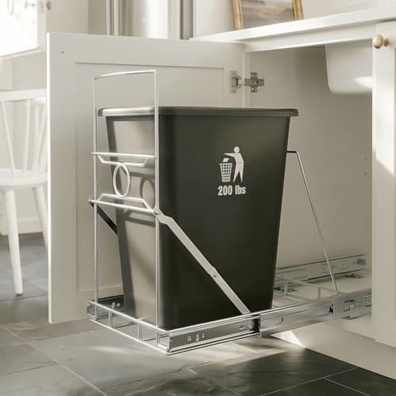 Pull Out Trash Can Cabinet Organizer, Stainless Steel Trash Can Slider for Kitchen Cabinet, Under Sink Slide Out Trash Can Rack for 7-11 Gallon Bins, , Bin Not Included