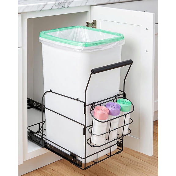 Pull Out Trash Can, Under Sink Sliding Rack, Fits 30-40 Quart Bins, Bin Not Included