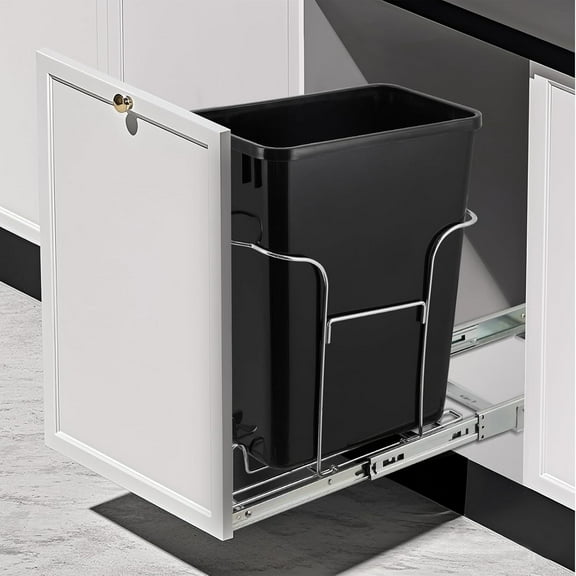 Pull Out Trash Can Under Cabinet, Stainless Steel Slide Out Garbage Can Shelf, Adjustable Kitchen Organizer, 30L Capacity, Rustproof, Space-Saving, Easy Installation, Silver