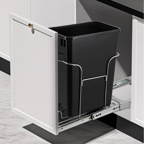 Pull Out Trash Can Under Cabinet, Stainless Steel Slide Out Garbage Can Shelf Under Sink, Adjustable Slide Out Shelf for Waste Can Under Kitchen Sink for 30L/35L Trash Can, Trash Can Not Included