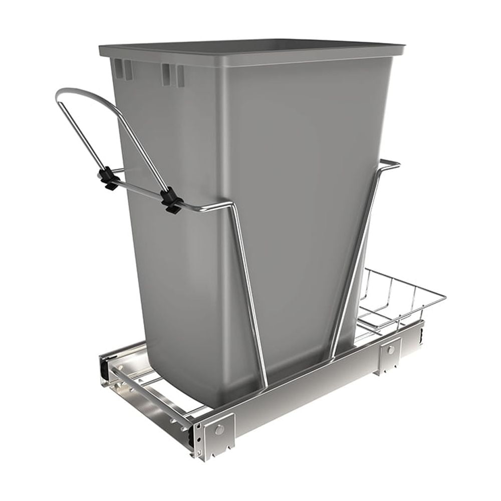 Pull Out Trash Can, Cabinets, 35 Qt 12 Gallon Garbage Waste Bin with Full Extension Slides for Kitchen, Home, Silver