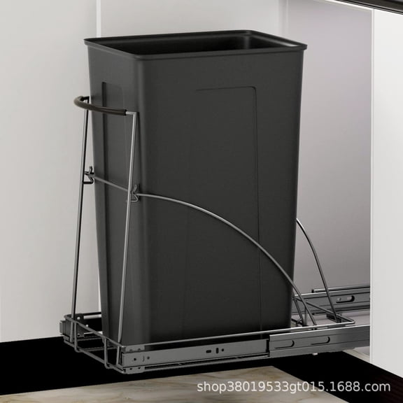 Pull Out Trash Can Holder, Carbon Steel Under Sink Cabinet Waste Bin Holder with Smooth Sliding Tracks, 15.75 x 10.03 x 16.73 in, Fits 7.5-8.75 Gallons Bin, Trash Can Not Included, Black