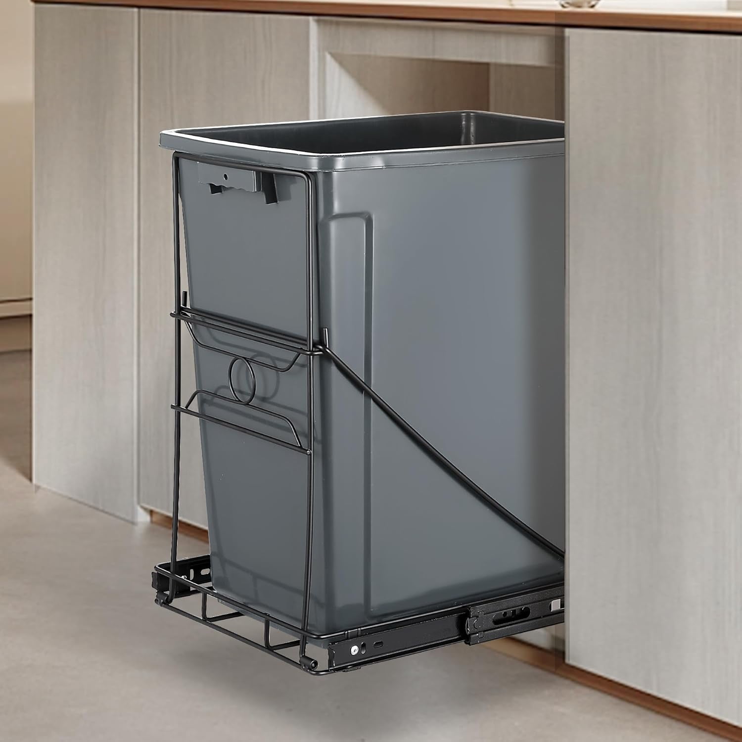 Pull Out Trash Can for Kitchen Cabinet, Stainless Steel Adjustable Slide Out Shelf, Cabinet Trash Can Pull Out Kit, Fits 7-11 Gallon Garbage Bins, Black (Bin Not Included)