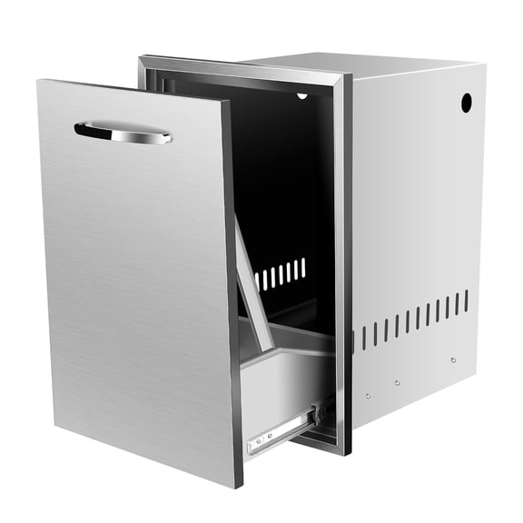 Pull Out Trash Drawer, 16''W x 22.3''H x 18''D Stainless Steel Built-in Single Trash Drawer Outdoor Kitchen Cabinets Trash Bin for BBQ Island Grill Station