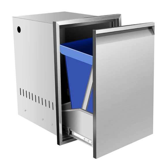 Pull Out Trash Drawer, 16''W x 22''H x 18''D Stainless Steel Built-in Single Trash Drawer with Hidden Handle Outdoor Kitchen Cabinets Trash Bin for BBQ Island Grill Station