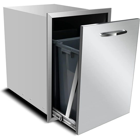 Pull Out Trash Drawer 20" W x 27" H x 24" D Stainless Steel Sliding Rails Pull-Out Trash Drawer Storage with Handle for Trash Bin Adds Convenient Storage in Outdoor Kitchen Or Barbecue Island