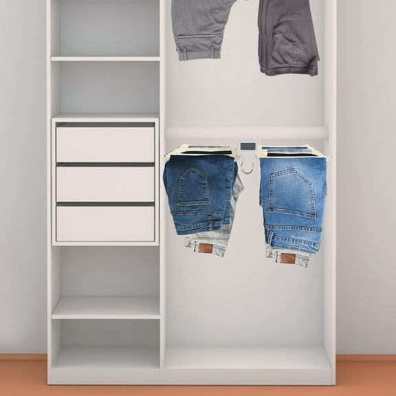 Pull Out Trousers Rack 22 Arms Steel Pull Out Pants Rack Pants Hanger Bar Clothes Organizers for Closet for Space Saving and Storage Maximum Load 33lbs Beige 23.2*18.1*3.7inch