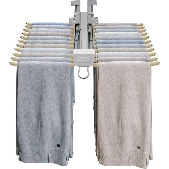 Pull Out Trousers Rack, 22 Arms Steel Pull Out Pants Rack Top-Mounted Pants Hanger Bar Closet Clothes Jeans Organizers for Displaying and Storing Trousers, Towels