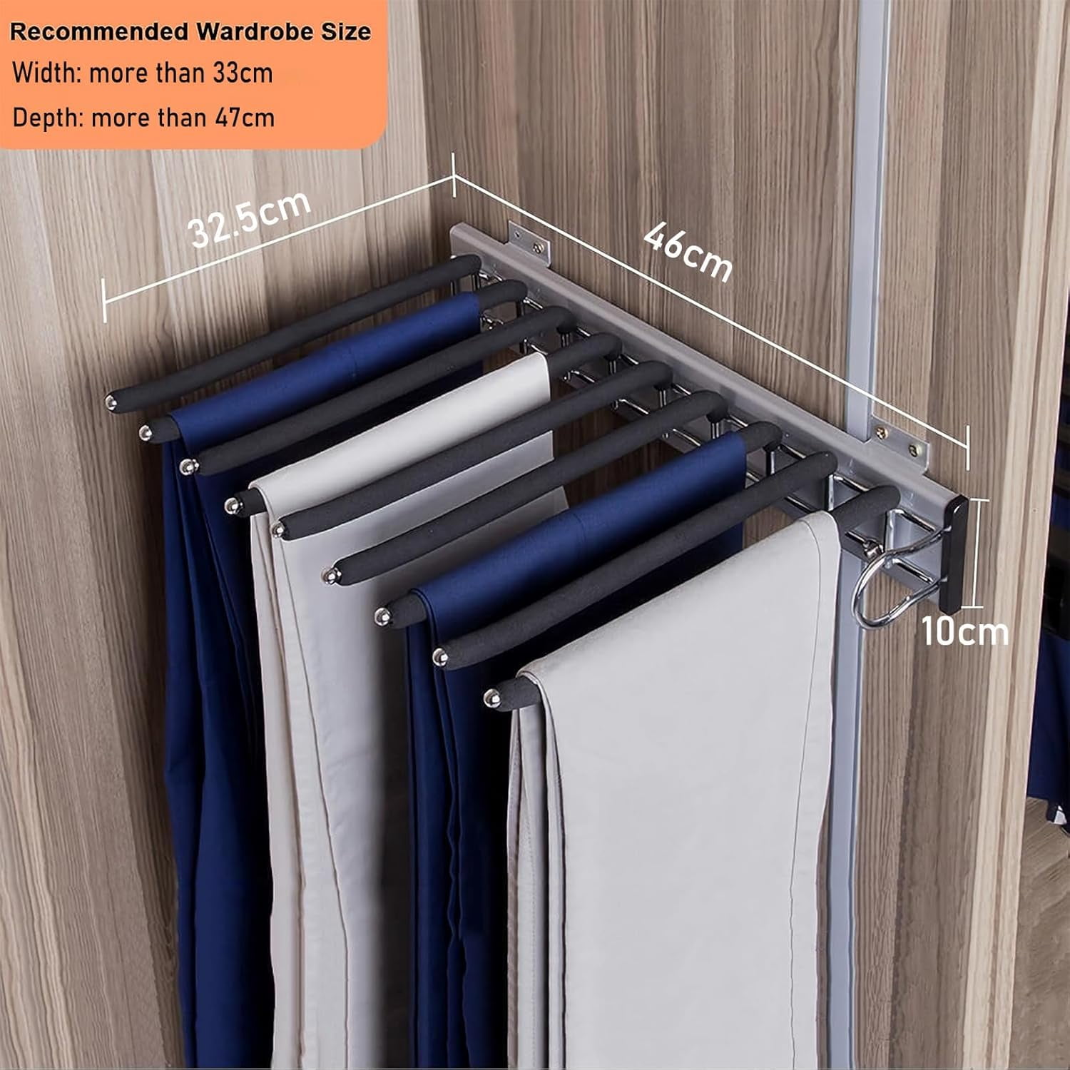 Pull Out Trousers Rack with 9 Arms, Retractable Space Saving Clothes ...