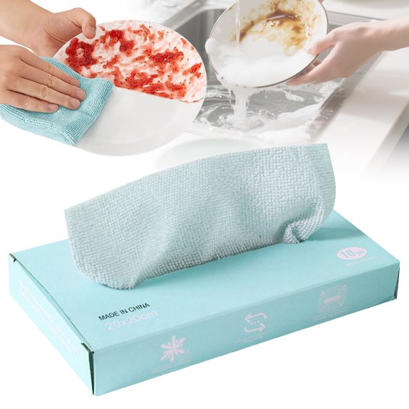 Pull-Type Lazy Dish Cloth, 10 Sheets B, Microfiber Cleaning Cloths Dispenser, Streak-Free Wipes for Kitchen, Car, Glass