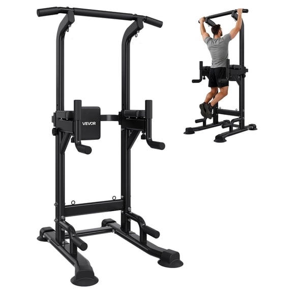 Pull Up Bar 330 LBS Power Tower Dip Station with H Shaped Stable Base Adjustable 12 Level Height and 4 Level Back Pad Free Standing Chin Up Bar