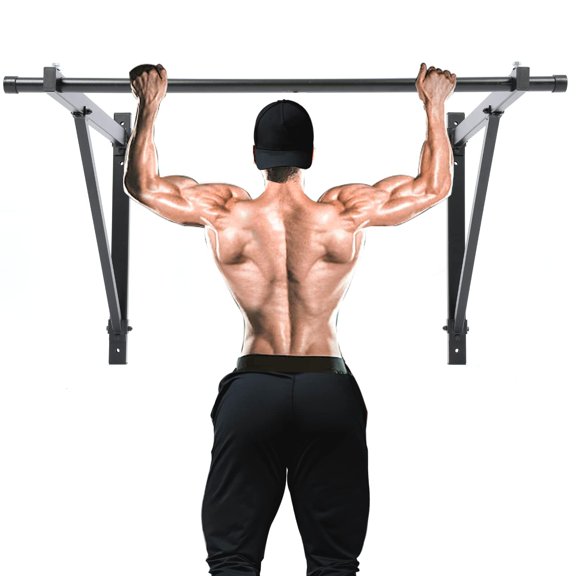 Pull Up Bar 46 Inch Wall Mount, Heavy Duty Chin Up Bar for Fitness Training, 500lbs Capacity, Stable Steel Construction, Black