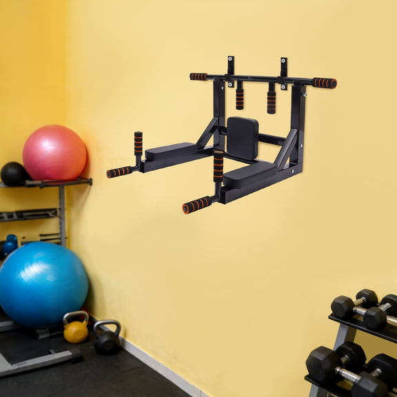 Pull Up Bar Raise Dip Station Vertical Knee Exercise Equipment Home Wall-Mount