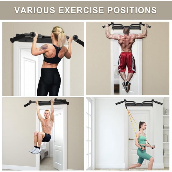 Pull Up Bar Wall Mount 440 LBS Capacity Doorway Chin Up Bar Multifunctional Steel Chinup Bar with Resistance Band Hooks for Indoor Home Gym Garage
