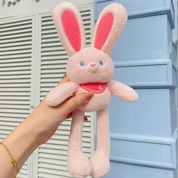Pull-Up Rabbit Plush Toy - Interactive Stretchy Design, Pull up Rabbit Pendant, Ultra-Soft & Safe Stuffed Animal for Easter Gifts (Pink)
