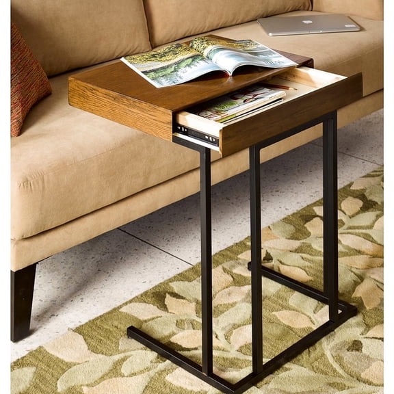 Pull Up Table | Used for Laptop Work or Snacking in Living Space | Solid Wood Drawer and Metal Base | Solves the Problem of Inflexible Furniture