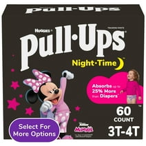 Pull-Ups Girls' Night-Time Training Pants, 3T-4T (32-40 lbs), 60 Ct (Select for More Options)