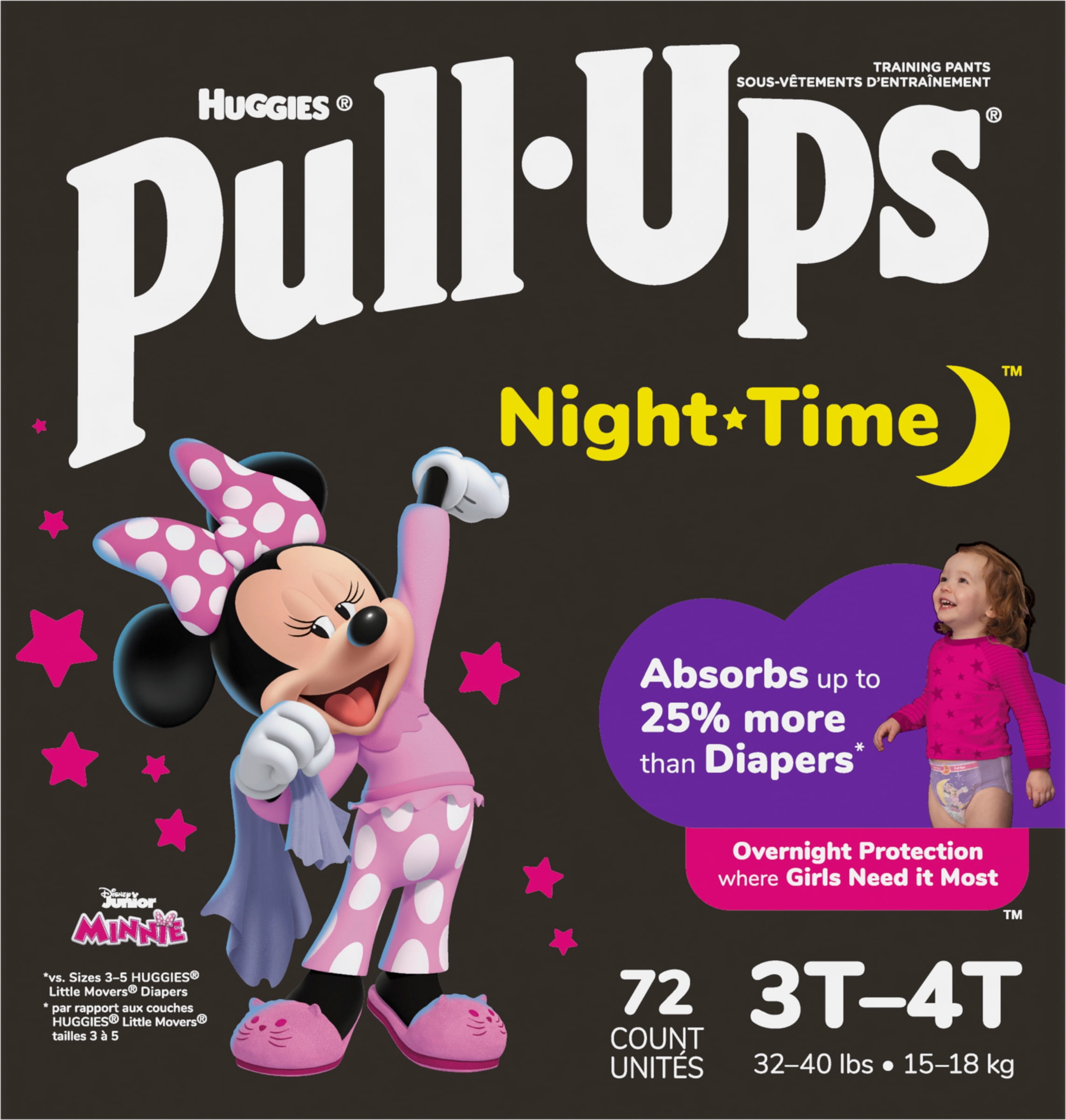 Pull-Ups Girls' Night-Time Potty Training Pants, 3T-4T (32-40 lbs), 72 Ct