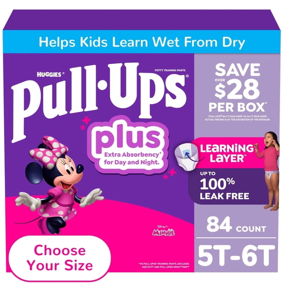 Pull-Ups Plus Training Pants for Girls, Sizes 5T6T, 84 Count