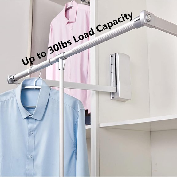 Pull Down Wardrobe Lifting Closet Rod, 26"-35" Adjustable Width Closet Hanging Rod, Space-Saving Heavy Duty Wardrobe Lift Retractable Aluminium Rod, 30 lbs Load Capacity$$Home Decor, Kitchen, & Other