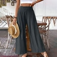 thumbnail image 1 of Pull on Wide Leg Pants for Women Casual High Waisted Cotton Linen Palazzo Pants Pull On Loose Fit Palazzo Pants Lightweight Comfy Elastic Waist Wide Leg Pants Solid Straight Leg Pants Dark Gray, 1 of 7