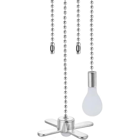 Pull chain,Ceiling Fan Pull Chain Nickel Ornaments Extension Chains with Decorative Light Bulb and Fan Cord 12 Inches Fan Pull Chain Set, 2Pcs