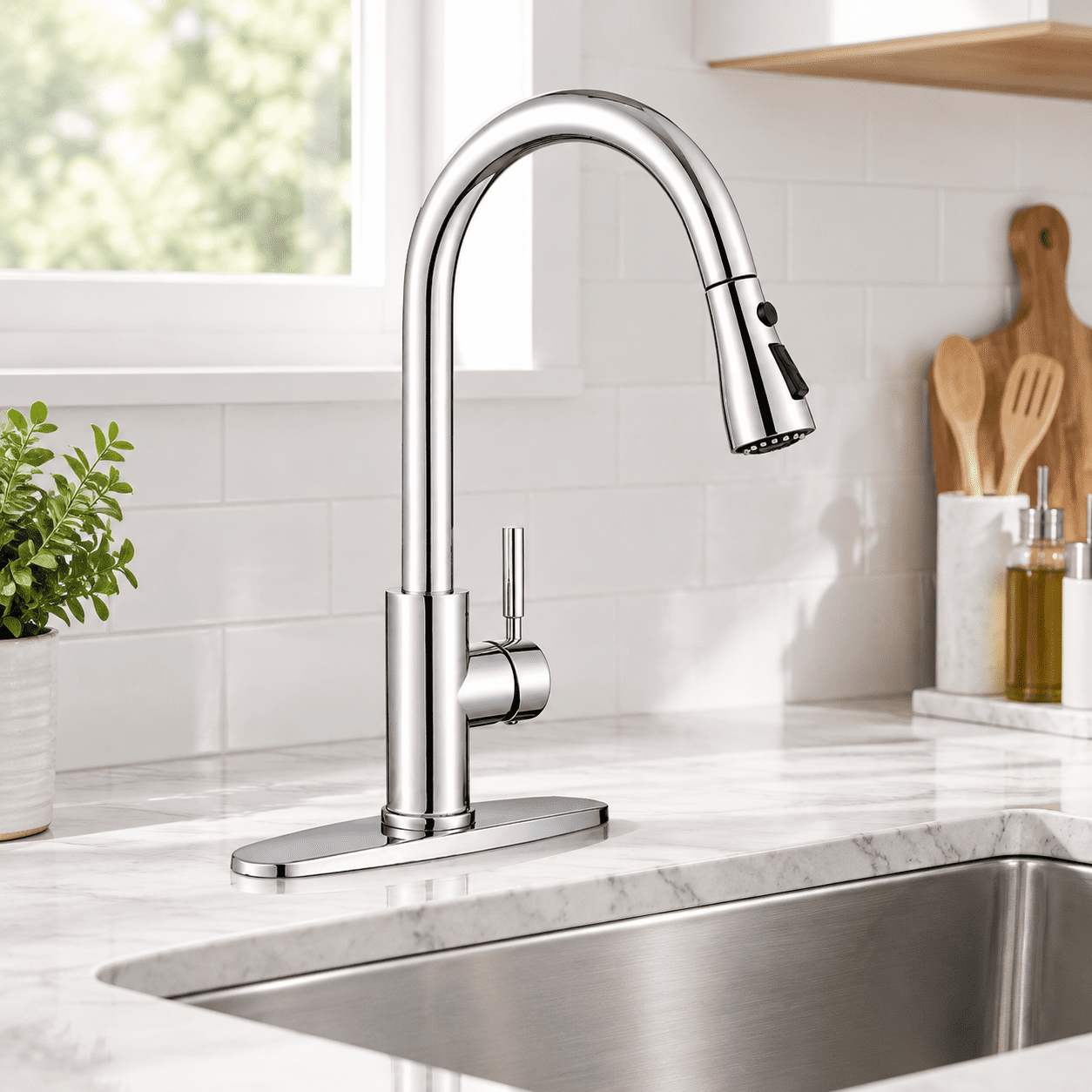 Pull-down Kitchen Faucet with 3-mode Sprayer, Polished Chrome-Classic ...