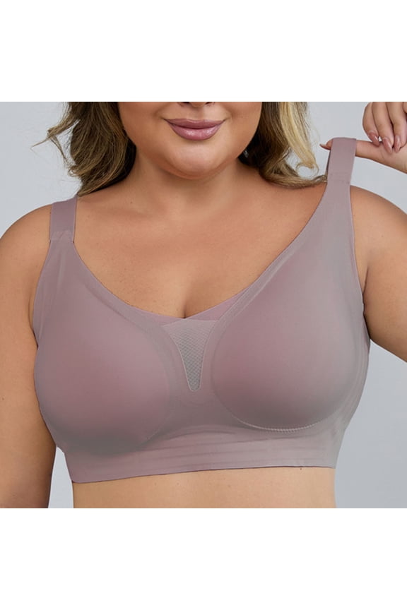 Pull on Bras for Women Plus Size Wireless Mesh V-Neck Full Cover Seamless Soft Everyday Bralettes 3XL