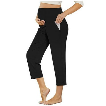 Pull on Capris for Women Stretch Straight-Leg Pant Leg Cut Juniors Size Polyester Capris Ladies Summer Capris Pants Style C-386 Black L