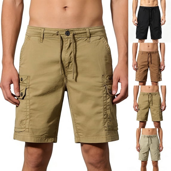 Pull on Cargo Shorts for Men's Performance Series Extreme Comfort, Quick Dry Hiking Shorts Muti Pockets Big and Tall Size M-4XL Khaki