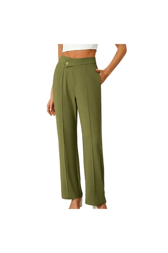 Pull on Dress Pants for Women Women's Dress Pleated Pants Business Casual Stretchy Work Pants High Waisted Pull on Office Wide Leg Trousers Green M