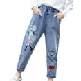 thumbnail image 1 of Pull on Jeans for Girls 4t Elastic Waist Frayed Patchwork Casual Denim Pants with Pocket School Streetwear Kids Clothes, Light Blue5 Years, 1 of 6