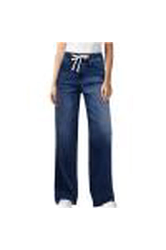 Pull-on Jeans for Women Straight Leg Drawstring Elastic Waist Jeans Stretchy Loose High Waisted Denim Pants