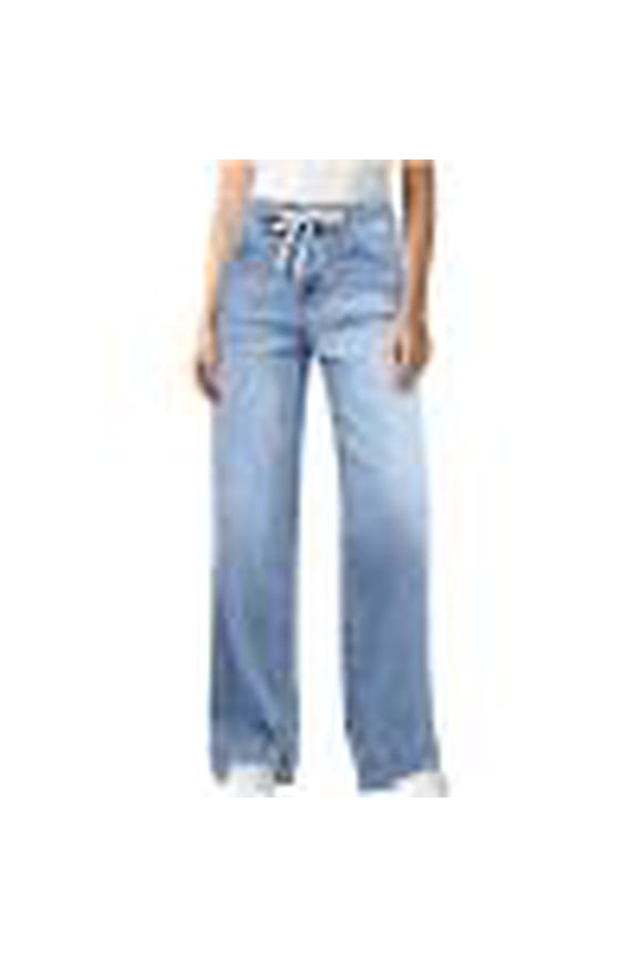 Pull-on Jeans for Women Straight Leg Drawstring Elastic Waist Jeans Stretchy Loose High Waisted Denim Pants