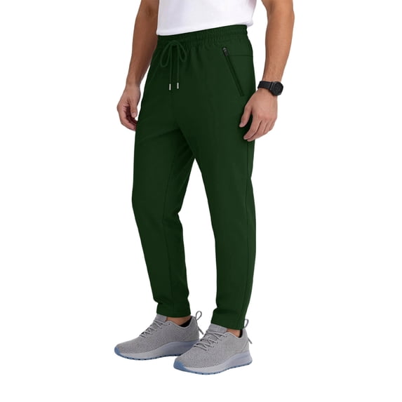 Pull on Pants for Men Sweatpants with Zipper Pockets - Lightweight Athletic Joggers for Workout, Running, Gym, Track, Casual Wear Dark Green XL