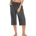 thumbnail image 1 of Pull on Stretch Capris New Womens Plus Size Capris Summer Wide Leg High Waisted Pants Drawstring Casual Cropped Trousers with Pockets Dark Gray S, 1 of 8