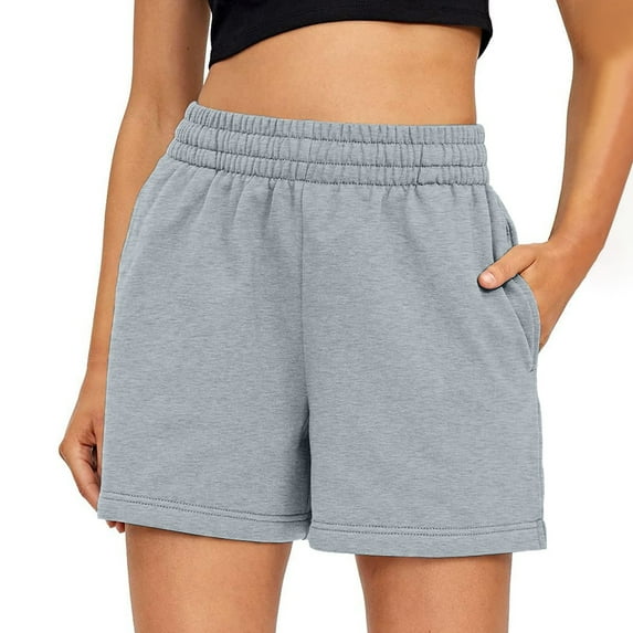 Pull on Sweat Shorts Women Elastic Waist Stretchy Breathable Soft Shorts High Waisted Basketball Cargo Shorts with Pockets Gray M