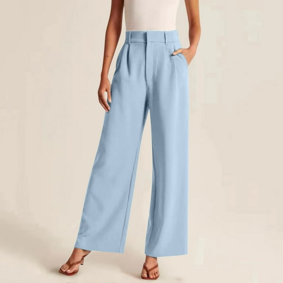 Pull on Wide Leg Pants for Women Comfortable Beach Travel Vacation Sports Pants High Waisted Stretchy Baggy Trendy Straight Leg Pants Flowy Trousers
