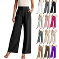 thumbnail image 1 of Pull on Wide Leg Pants for Women Comfortable Beach Travel Vacation Sports Pants High Waisted Stretchy Baggy Trendy Straight Leg Pants Flowy Trousers, 1 of 5