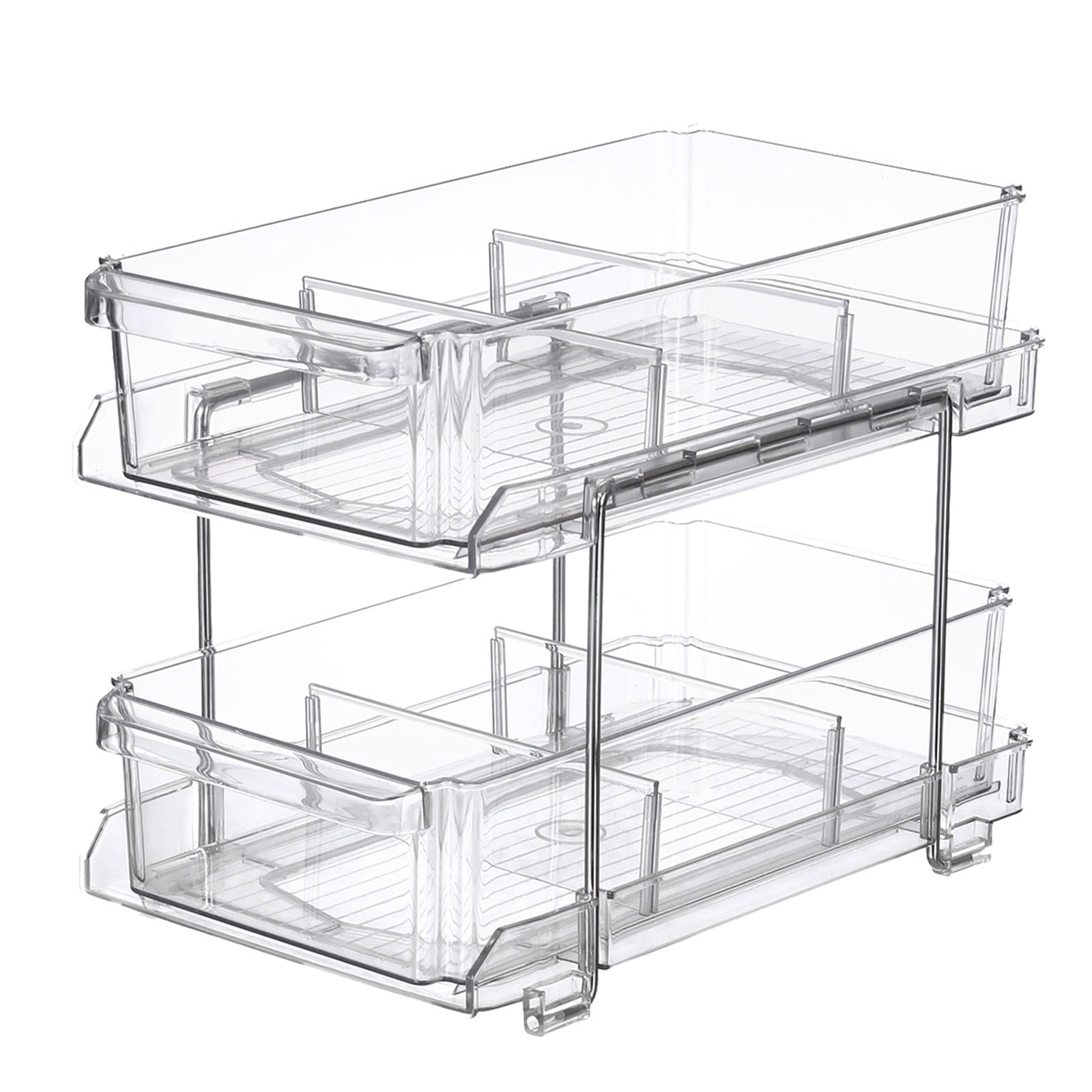 Fabspace 2-Pack Pull-Out Organizers – 2-Tier Clear Bathroom & Kitchen Organizer With Dividers, Versatile Storage Bins For Vanity, Closet, Cabinet