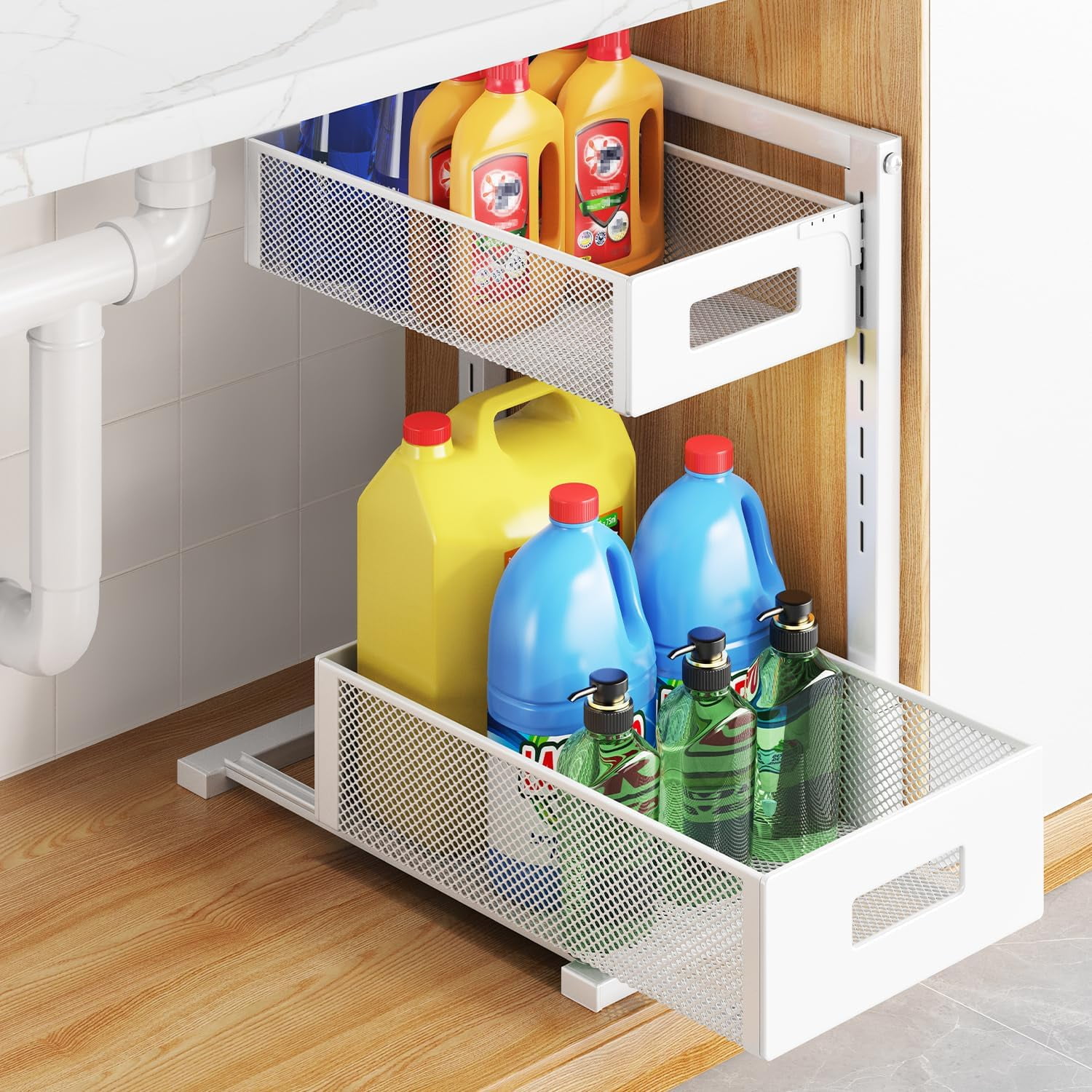 Pull-out Under Kitchen Sink Organizer, Metal Functional Under Sink ...