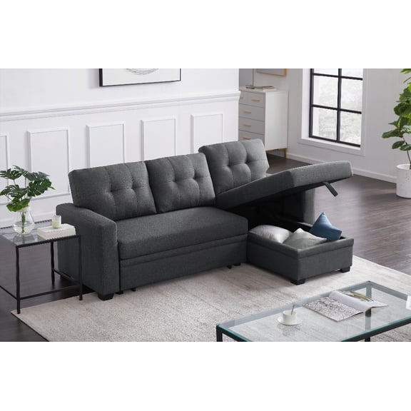Pull out Sectional Sofa with Chaise - Features Removable Back Cushions and Storage