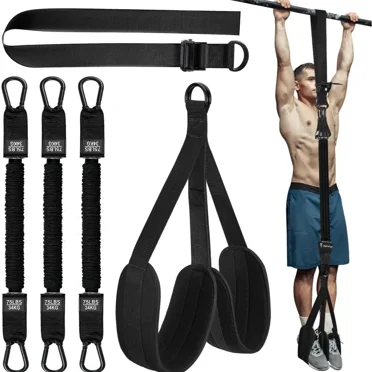 Pull-up Power with Auxiliary Trainer Weights Pull Bar Gym Fitness Home Exercise Equipment Elastic Rubber Bands for Men Women (Black)